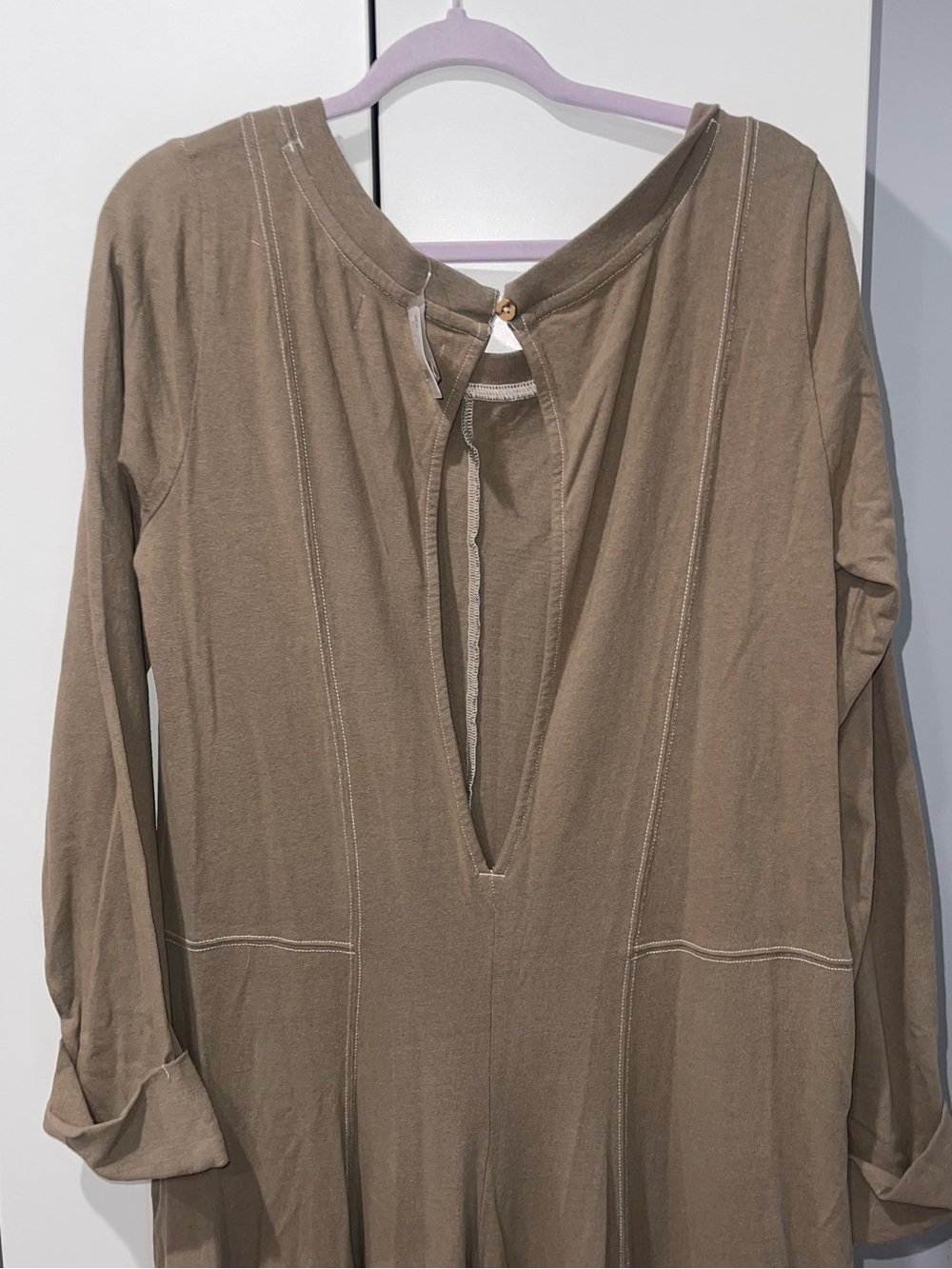 Free People Wide-Leg Long-Sleeve Jumpsuit in Taupe - Picture 7 of 8